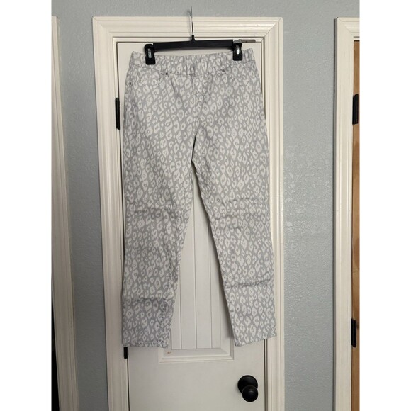 Boston Proper Gray White Animal Print Pants Cropped Ankle Pull-On Womens Size 10 - Picture 1 of 5